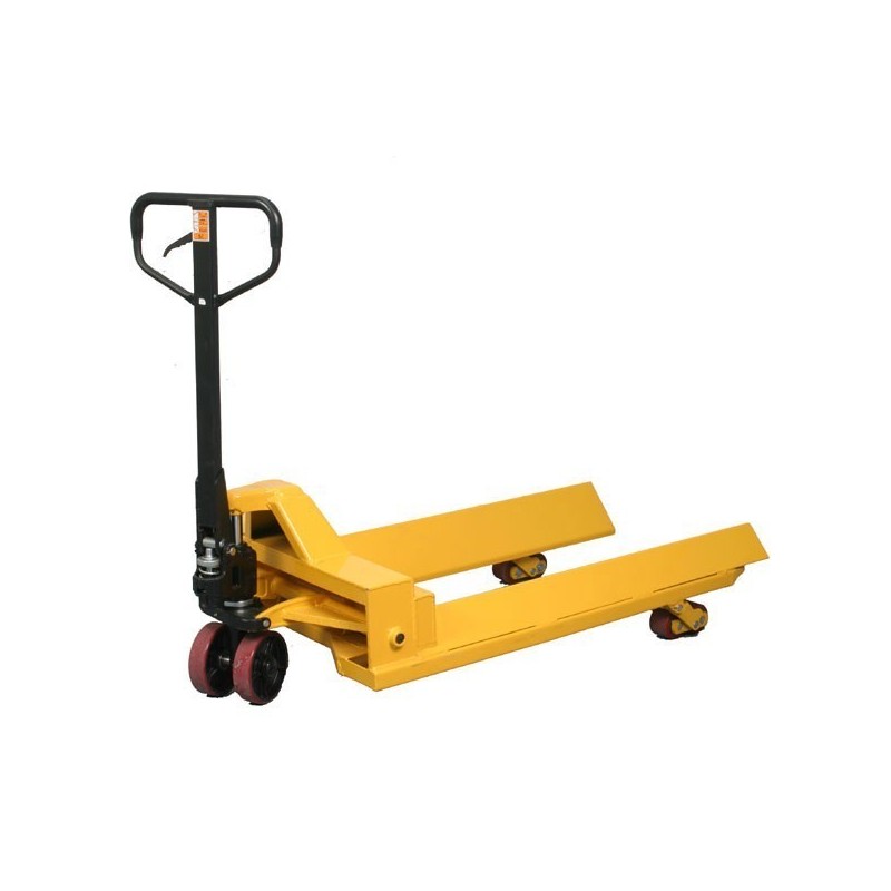 Vista general de la transpaleta manual porta bidones 1500kg ancho 860mm