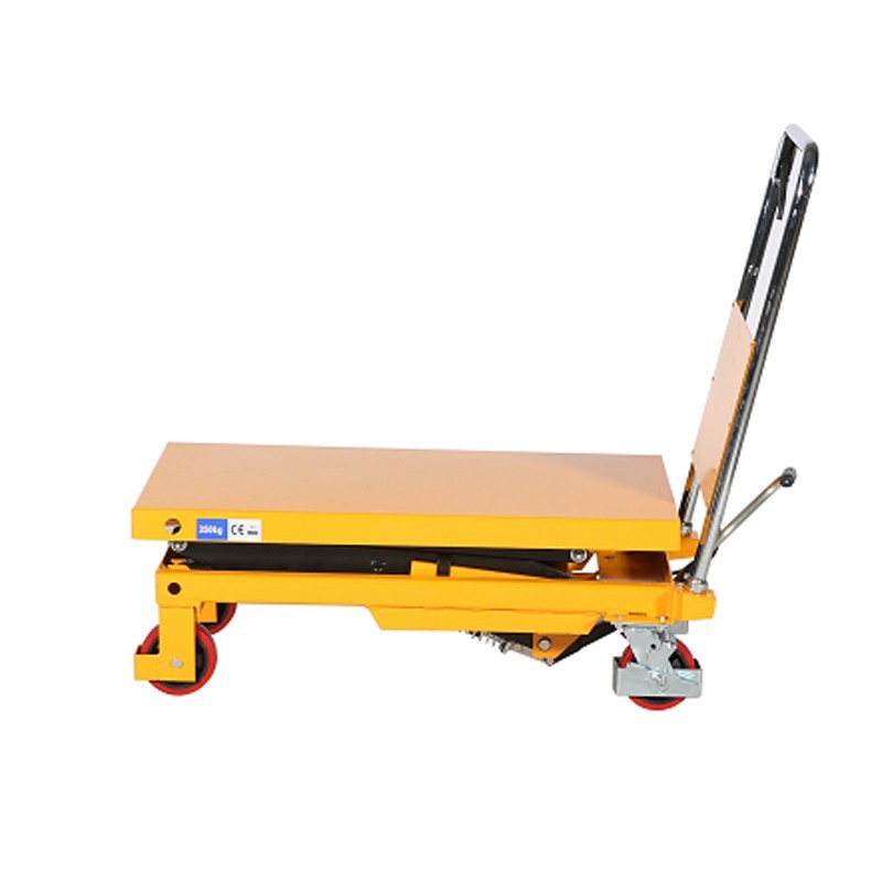 Vista de perfil de la mesa elevadora 350kg plataforma baja