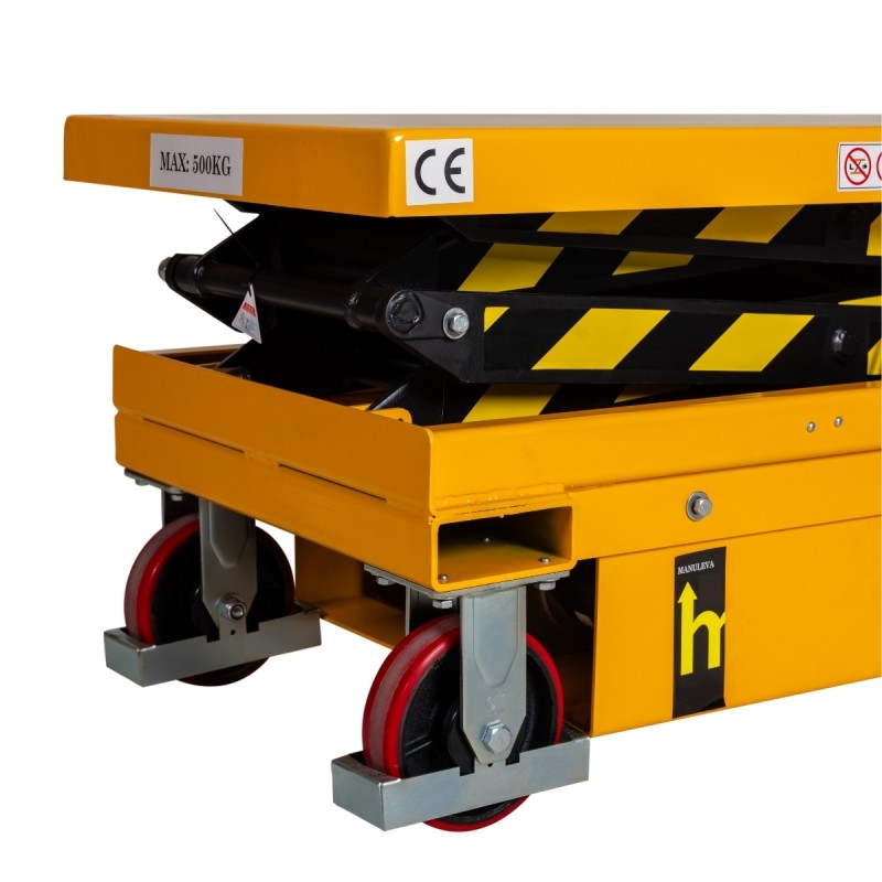 Zoom sobre las ruedas de la Mesa elevadora 300 kg - plataforma: 1010x520 mm