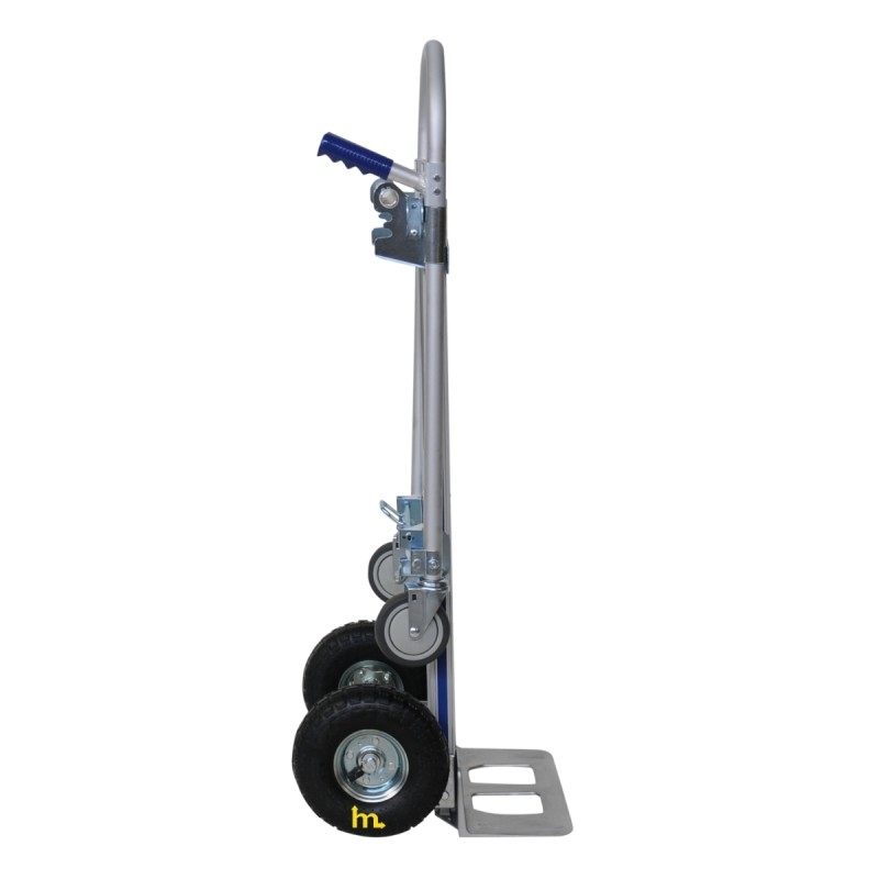 Vista de perfil de la Carretilla/plataforma de aluminio 2 posiciones - 200 kg - ruedas neumáticas