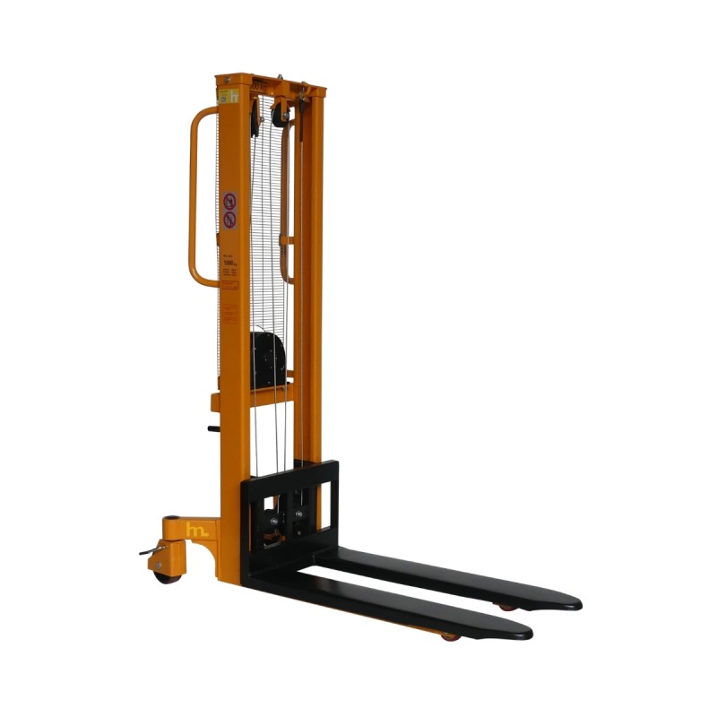 Vista 2 en 3/4 del apilador manual con manivela 1000 kg – Elevación 1500 mm