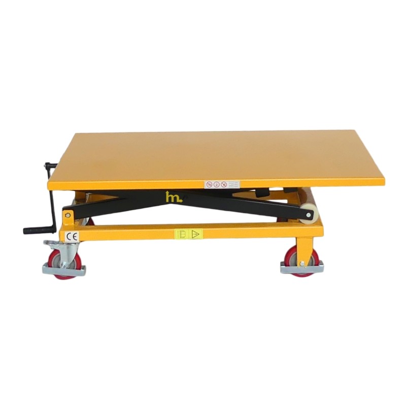 Vista de la mesa elevadora con manivela 300 kg plataforma 1150 x 750 mm