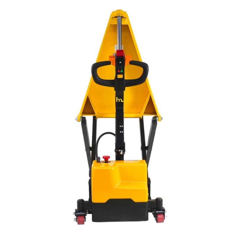Vista trasera, elevación máxima de la transpaleta elevadora eléctrica ancha - horquillas de 1150 x 680 mm