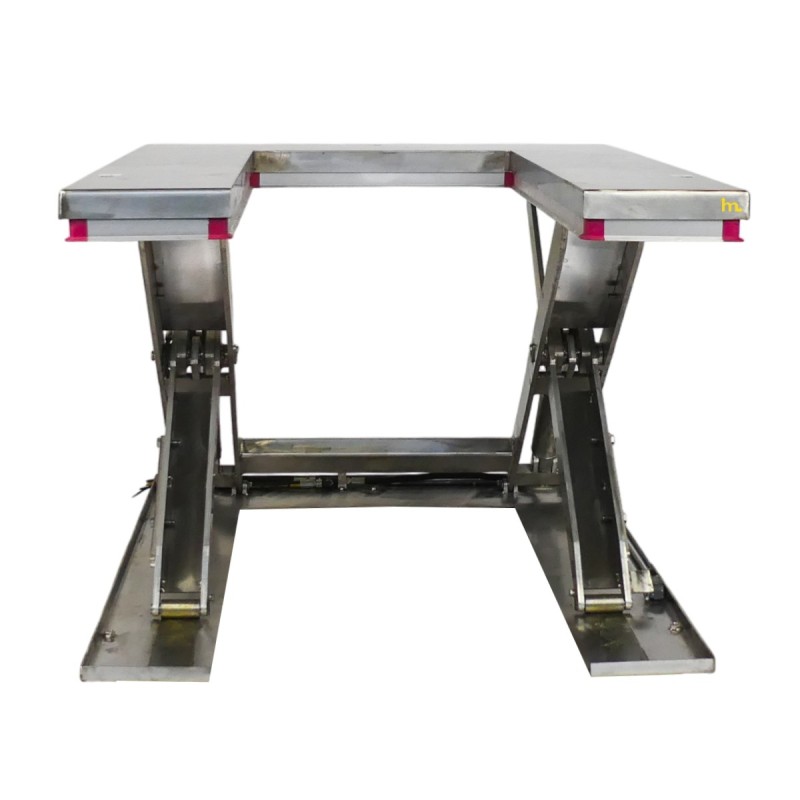 Vista trasera de la mesa elevadora en U INOX 1000 kg / elevación 850 mm - plataforma: 1450x1140 mm (380V)
