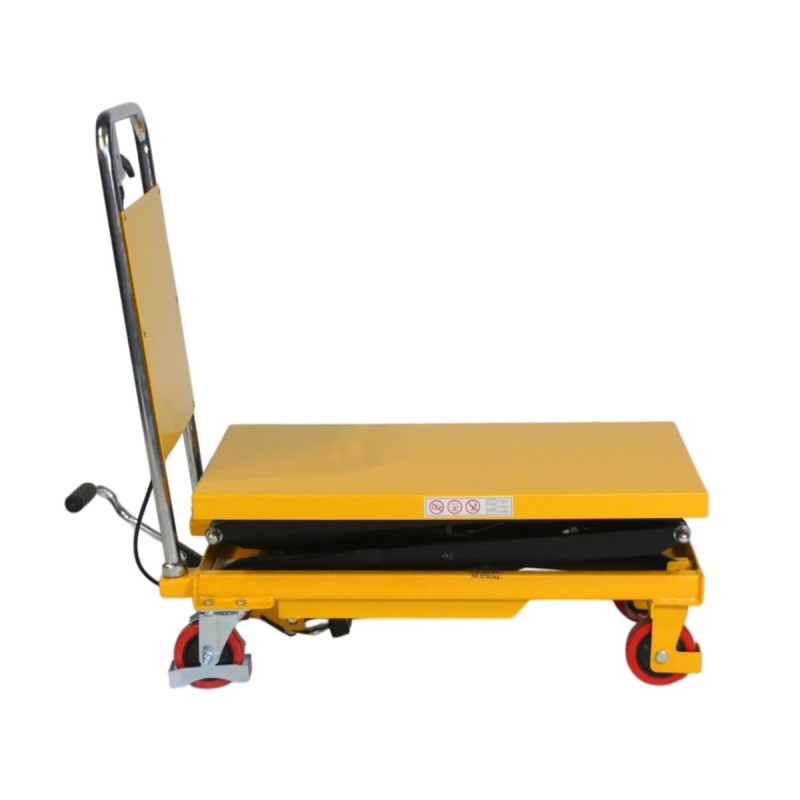 Vista lateral (3) mesa elevadora de tijera doble 150 kg Plataforma 740x450 mm Elevación 1100 mm
