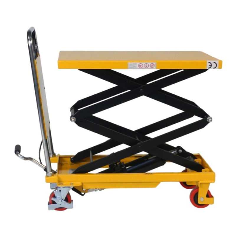 Vista lateral (2) de la mesa elevadora de tijera doble 150 kg, plataforma 740x450 mm, elevación 1100 mm