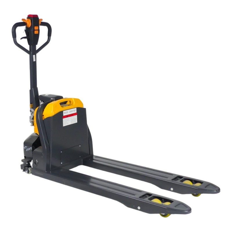 Vista 3/4 de la transpaleta eléctrica EXPERTA 1500 kg - horquillas de 1150 mm