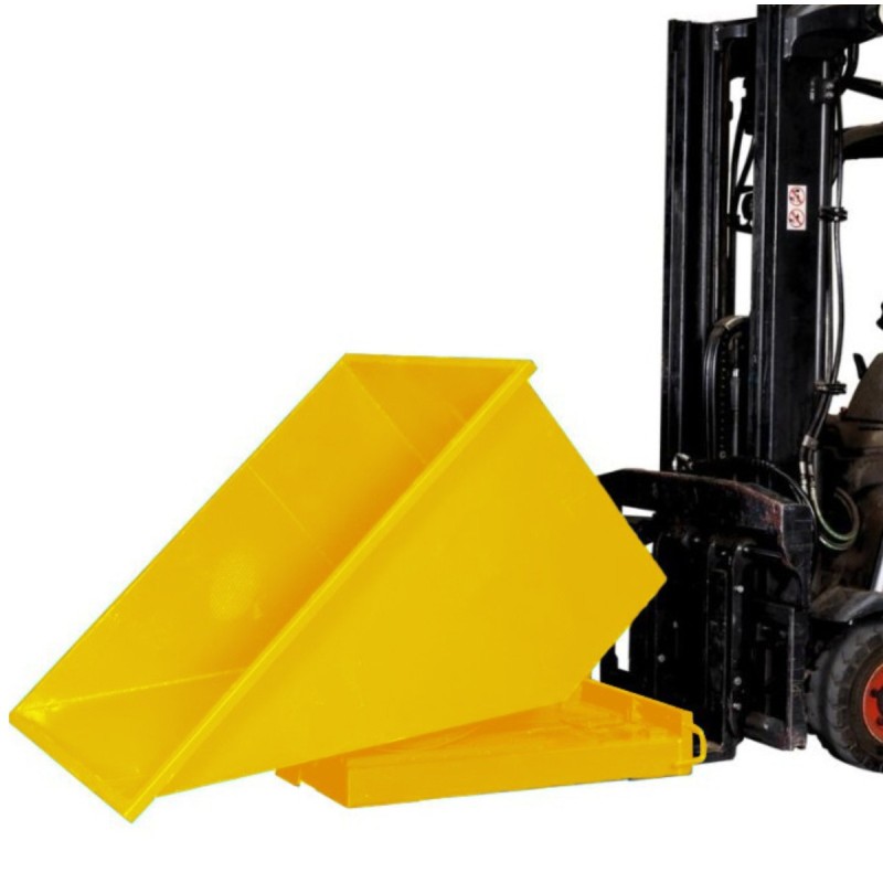 Tolva autobasculante 1100L amarillo con una carretilla elevadora